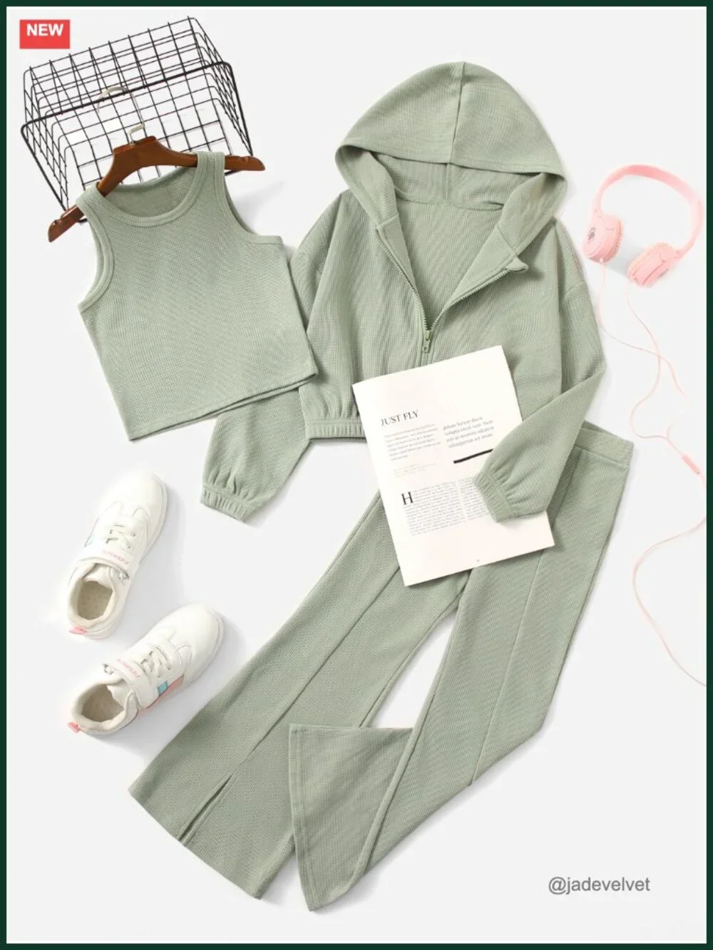 Girls Long Sleeve Hoodie Tank Split Flare Pants Set 3 Piece Outfit